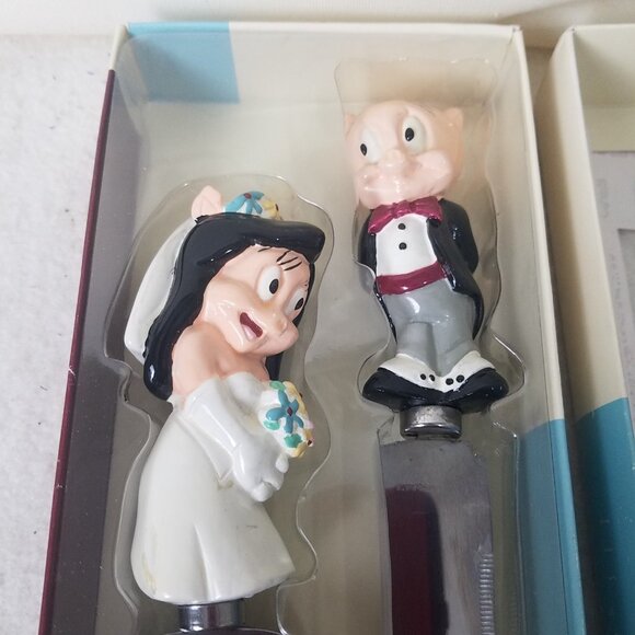 Cake Server Knife Set VTG Looney Tunes Porky/ Petunia Pig Wedded Bliss Wedding - Picture 5 of 9